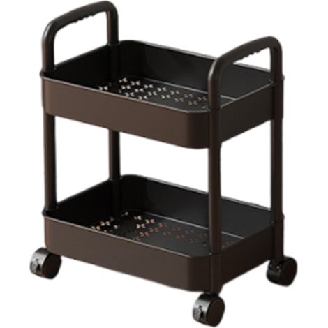 Chariot de rangement à double plateau sur roulettes, idéal pour les cuisines, les salles de bains et les buanderies.