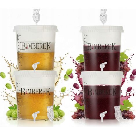 Set mit 4 Gärbehältern (33-Liter-Rohr + Wasserhahn, farbloser Eimer) FÜR Wein (1/5)