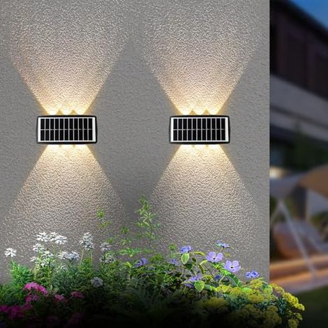 Aplique de pared exterior solar con luz blanca cálida, altura regulable (juego de 2) – Interruptor automático – Negro (1/5)
