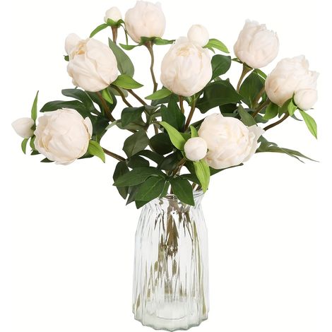 5 pivoines artificielles blanches en soie, parfaites pour la décoration de mariage et de table.-AquaForge (1/5)