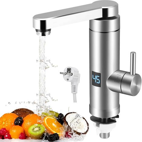 Elektrischer Wasserhahn, 3000 W, 60°, für Sofortwasser, Gartennutzung, elektrischer Wasserhahn für sofortiges Heißwasser, LED-Küchenarmatur, beheizbar (1/5)