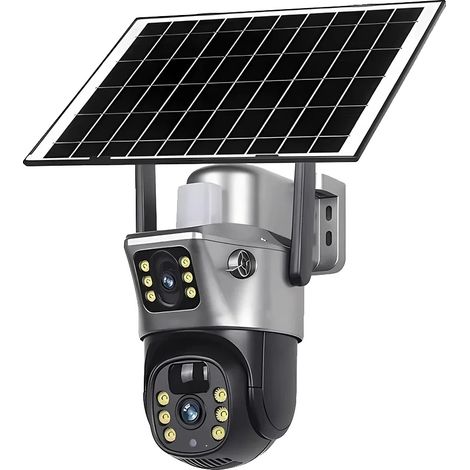 Caméra Solaire, Double Objectif, Vision Nocturne, Caméra WiFi 128 Go SD (1/2)