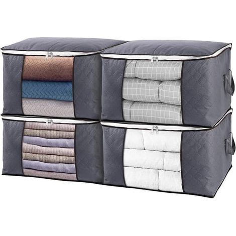 Grand sac de rangement pour vêtements, lot de 4 organisateurs de placard pour couettes, couvertures, linge de lit, pliable (1/5)