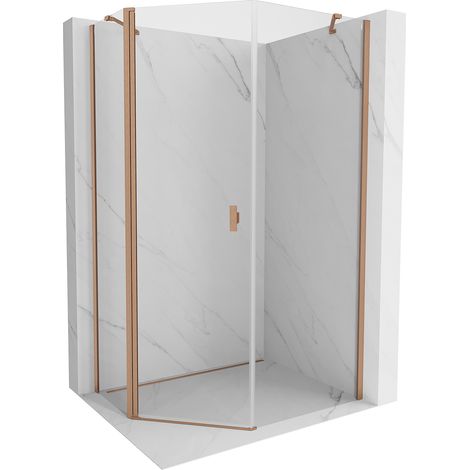 Mexen Mist Asymmetrische fünfeckige Duschkabine klappbar 80 x 90 cm, transparent, gebürstetes Kupfer - 8A8-080-090-65-00 (1/5)