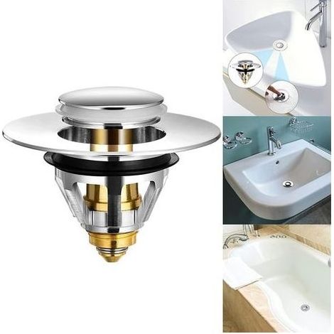 Bonde de Lavabo Pop-Up - Universel Flitre de Vidange Anti-Bloqué, Bouchon Lavabo, Bonde et Clapet Baignoire[Acier Inoxydable+Cuivre Pur, pour 34-38mm Trou Vidange]Bouchon Baignoire pour Lavabo Cuisine (1/5)