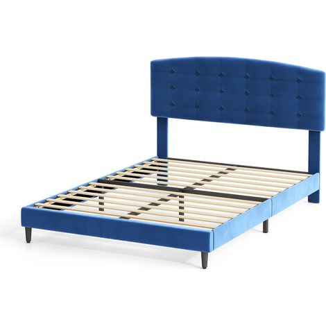 Upholstered Bed Frame with Cozy Button Tufted Headboard & Adjustable Height, Wood Slat Support CHEYENNE KING BLUE (1/5)