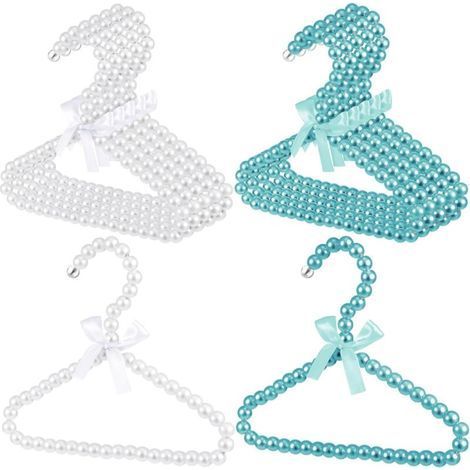 Kleiner Perlenkleiderbügel, Mini-Perlenkleiderbügel für Babys, eleganter Metallperlenkleiderbügel mit Schleife für Haustiere, Kinder, Hunde und Katzen (5 Stück in Weiß, 5 Stück in Blau) (1/5)