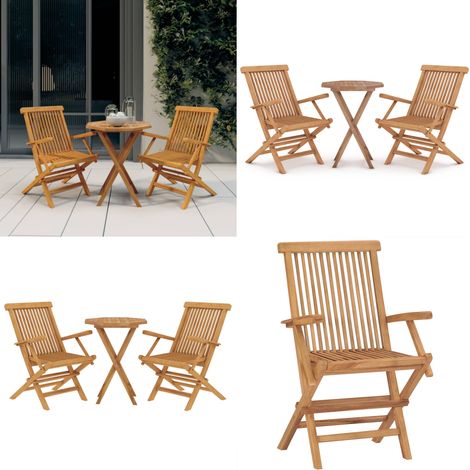 Juego de comedor para jardín 3 piezas madera maciza de teca - Sillas de jardín - Mesa de jardín