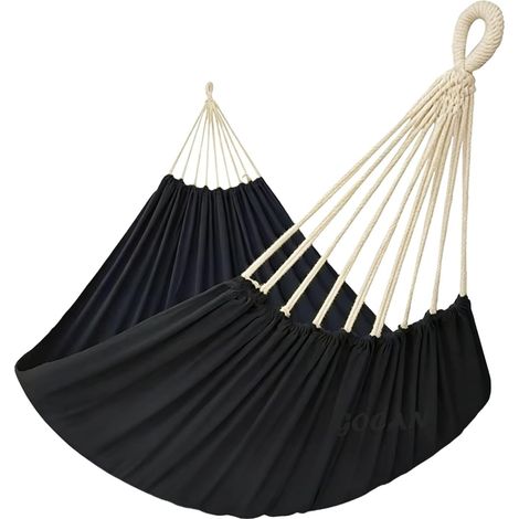 Extra große Doppelhängematte für 2 Personen, 330 x 150 cm, Tragfähigkeit 272,2 kg, aus Baumwoll-Canvas, für Terrasse, Veranda, Garten, Hof, Außen- und Innenbereich, XXL (schwarz)