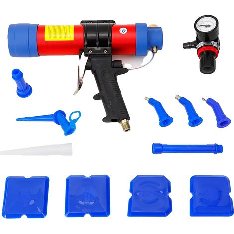 Pistola neumática para calafateo, capacidad de 310 ml, aplicación multiusos, color rojo. (1/2)