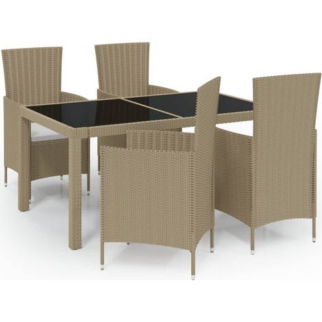Set tavolo e sedie mobili da pranzo da giardino 5 pezzi cuscini in resina intrecciata beige