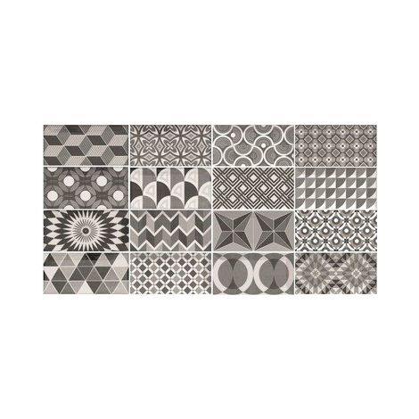 Carrelage mural faïence effet graphique METRO PATCHWORK 15x7.5cm 15x7.5cm Décor Noir et Blanc - Brillant - boîte de 0.50 m2 15x7.5 cm Décor Noir et B (1/5)