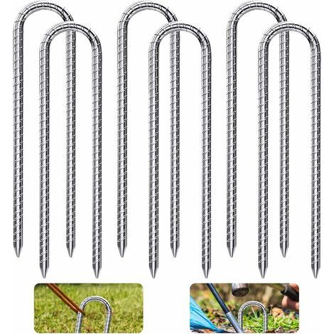 Piquets de sol en U de 30 cm, crochets d'ancrage de tente en acier galvanisé, clous de trampoline pour sécuriser les clôtures, tentes, auvents, camping et trampolines (1/5)