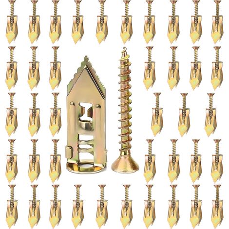 80 chevilles autoperçantes métalliques renforcées livrées avec vis, adaptées à tous types de fixation murale décorative et meuble (1/4)