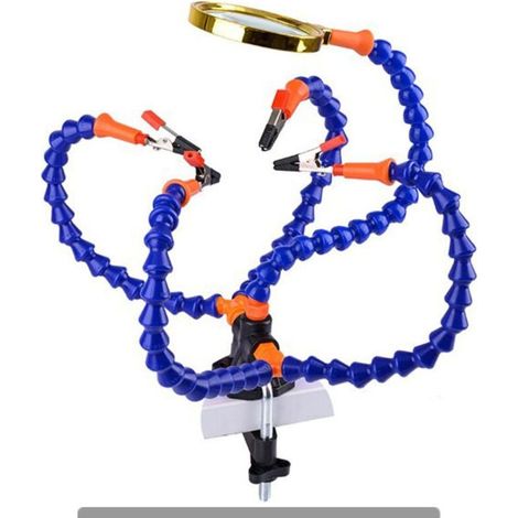 Support multifonction troisième main secourable, travaux d\'électronique et de soudure (Pince à pincer de 5 cm, mains souples flexibles avec une loupe 3X)