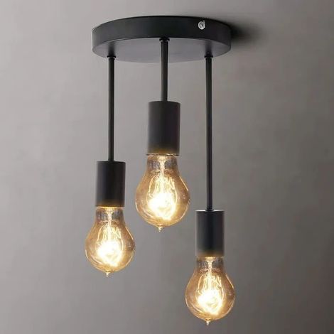 Plafonnier rétro, 3 douilles pour ampoules E27, Lampe Suspension Industrielle Métal Retro Suspensions Vintage Plafonnier ODIPIE (1/4)