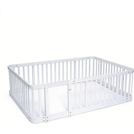 Parc Bébé Modulable 140×200cm Blanc – Barreaux 7cm aux Normes CE, Bords Arrondis, Anti-Pincement, Barrière de Sécurité Multi-Scènes pour Enfants et Animaux