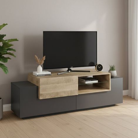 Dmora - Mobile porta TV Andris, Credenza bassa da soggiorno, Base porta televisione, 100% Made in Italy, cm 160x45h51, Antracite e Acero (1/5)