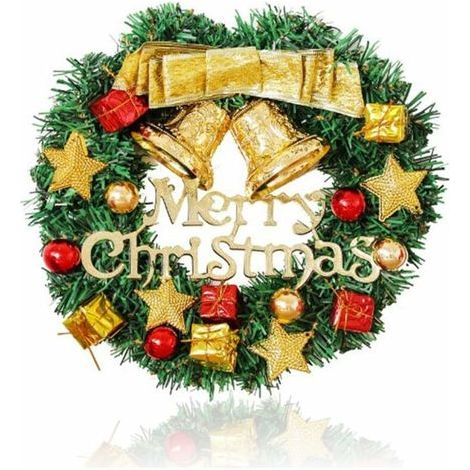 1-teiliger Weihnachtskranz, Türkranz, Weihnachtsdekorationskranz, Weihnachtsgirlande mit Glöckchen, künstliche Weihnachtsgirlande zur Dekoration, 30 cm (Farbe) GROOFOO (1/5)