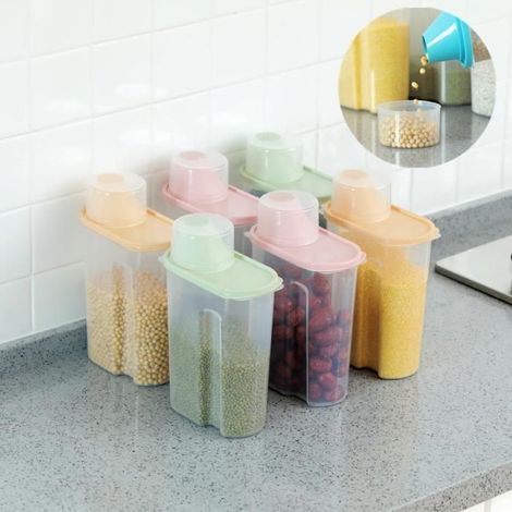 Lot de 6 Pièces Boîtes de Conservation Alimentaire en Plastique Transparent Rangement de Céréales 2,5L - Couleur Aléatoire (1/4)