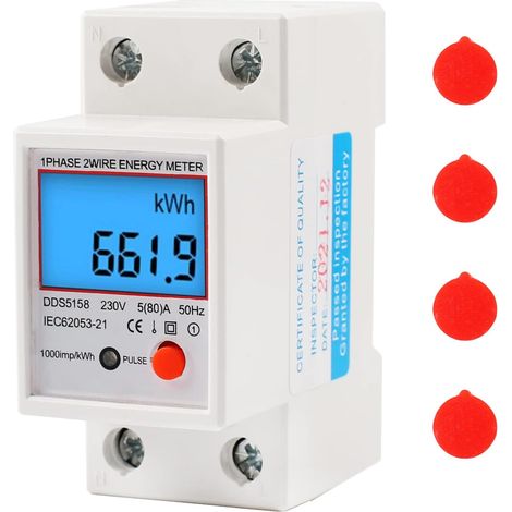LCD-Digitalstromzähler 5(80) A 220V B Kalibrierter Wechselstromzähler DIN-Schienen-kWh-Zähler 1-phasig 2-polig 2P DIN-Schienen-Stromzähler mit Reset-Taste (1/5)