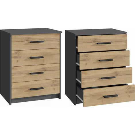 Cassettiera BODO 60cm 4S ANTRACITE-WOTAN con 4 cassetti per vestiti e giocattoli