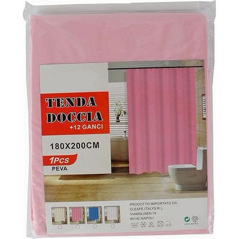 Trade Shop - Tenda Per Doccia Vasca Da Bagno Impermeabile Peva 12 Ganci Rosa 180x200cm 52145 - (1/4)