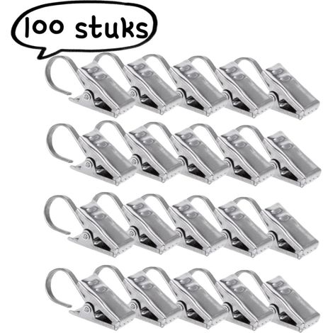 100 pièces Pinces à rideaux métalliques argentées, crochets et fermoirs pour rideaux et douche, accessoires de décoration textile (1/5)
