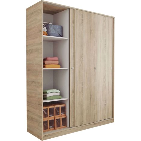 Armario Grande Tibet con 3 Puertas Correderas Roble Cambrian, Blanco Mate o Roble y Blanco 150x200cm (1/5)