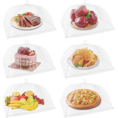6 Pièces Cloche Alimentaire Anti Insectes, 17"x17" Protection Cloche à Fruits Anti Moucherons Réutilisable et Pliable, Protege Fruits Contre Moucherons pour Extérieur, Pique-Nique, Barbecue, Buffet (1/5)