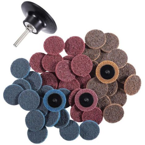 46 disques abrasifs 2 pouces à changement rapide, 1 support 1/4'', disques de traitement de surface, fin, moyen, grossier, pour finition polie, élimination de la rouille et de la peinture. (1/4)