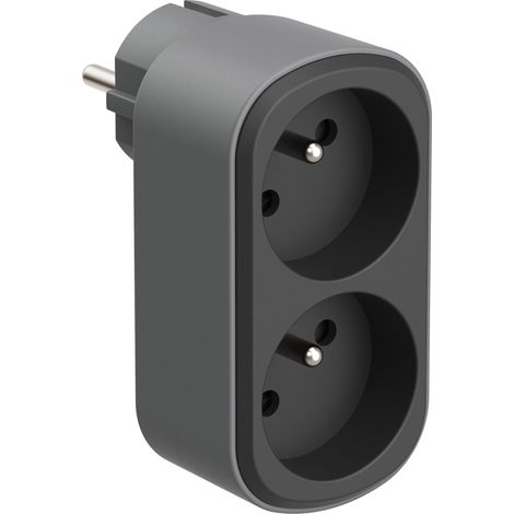 Adaptateur Fiche Multiprise Biplite 2 Prises françaises 16A, Adaptateur Murale, Noir/Gris (1/5)