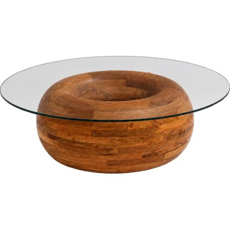 Table basse en bois de manguier miel et verre Nerys (1/4)