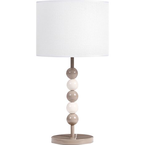 Lámpara de mesa de metal con pantalla cilíndrica de tela estilo moderno de mediados de siglo mesita de noche blanco/beige Loky