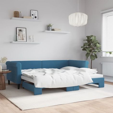 Lit de jour - 90x200 cm, Lit simple,Lit adulte et enfants avec lit gigogne bleu velours GRE406671 DESIGN IN (1/5)