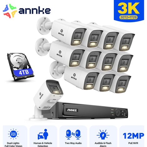 ANNKE 5MP Kit de Vidéosurveillance Exterieure 16CH avec 4TB Audio Bidirectionnel,Détection de Personne et Véhicule,IR Vision Nocturne,Alerte Email APP/PC à Distance 12×Caméras (1/5)