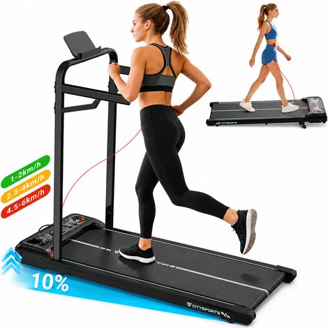CITYSPORTS Laufband mit Armlehne WP6FK - Under Desk Walking Pad, 440W Motor, 6 km/h, 3-Stufen-Neigung, Bluetooth & Fernbedienung, Flaches Tischlaufband,Schwarz-Grün (1/5)