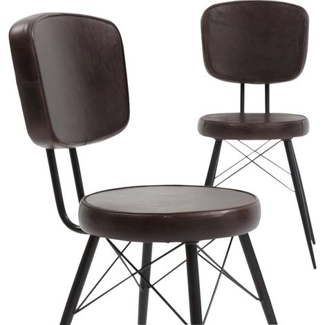 Chaise en cuir marron foncé Pharell (lot de 2) (1/5)