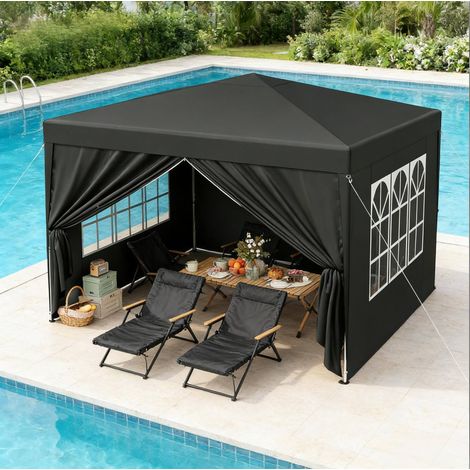 tonnelle jardin pavillon pliable réglable 3x3 m gris HAVRYA (1/4)
