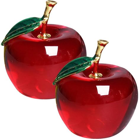 Figurines en Verre Cristal Pomme Décoratives 60 Mm Feuilles D’Or Rouge, Sculptures Fruit Artificiel Élégantes, Décoration Intérieure pour Salon et Bureau, Lot de 2 Pièces (1/5)