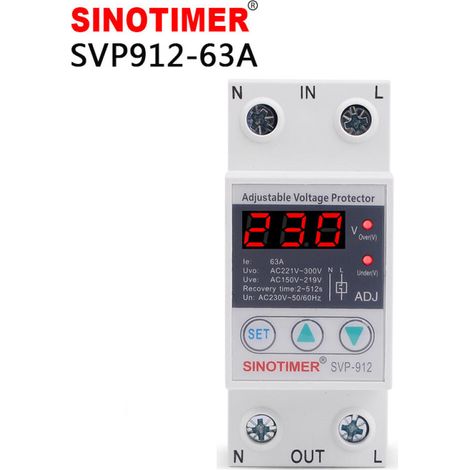 Régulateur De Tension 230v, Contre Les Surtensions Relais De Protection De Récupération Réglable Voltmètre Svp-912(63a) (1/5)