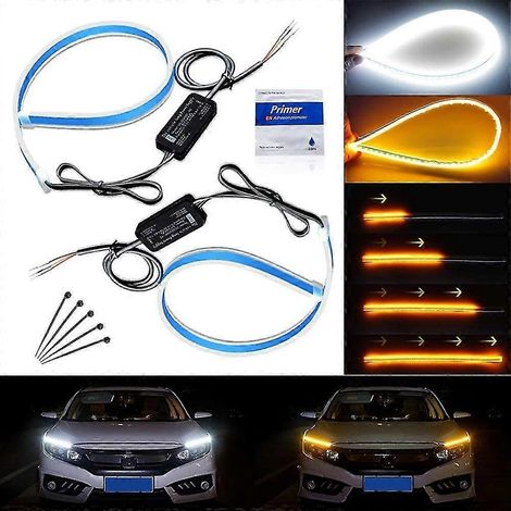 Bande LED flexible ultra-lumineuse de 45 cm (17,7 pouces) blanche/ambre, style barre fluide, en silicone, pour feux de jour de voiture (1 ensemble) (1/5)