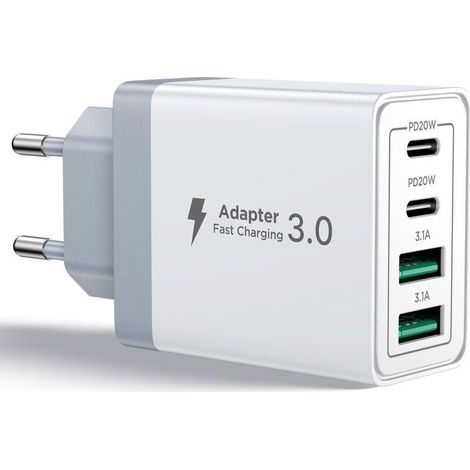 Chargeur USB C 40W 4 ports Chargeur rapide PD 20W et QC 3.1A Compatible iPhone, iPad, Samsung Galaxy Matériau ABS ignifuge (1/5)