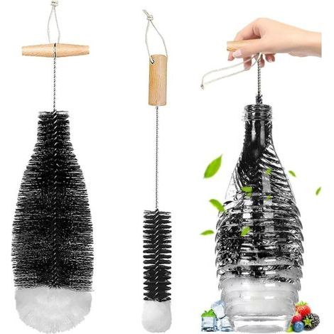 Goupillon bouteille 2 pcs – Brosse de nettoyage en coton et nylon – Manche en bois ergonomique – Pour bouteilles en verre et biberons (1/5)