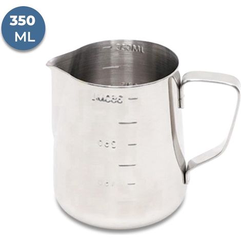 Pot à lait en acier inoxydable avec doseur intégré capacité 350 ml dimensions 9 x 7,5 cm pour café cappuccino et préparation de mousse de lait (1/4)