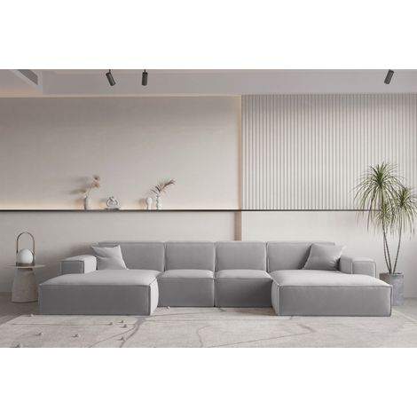 Wohnlandschaft U-Form CELES PREMIUM XS in Stoff Opera Velvet Hellgrau (1/2)