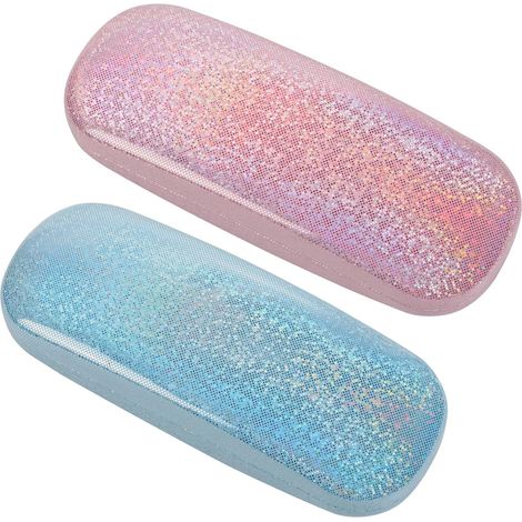 Custodia rigida per occhiali in 2 pezzi, custodia rigida per occhiali in pelle PU, custodia portatile e scintillante per occhiali con panno per la pulizia, custodia per occhiali da sole per bambini e 