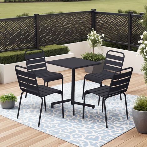 Ensemble table de jardin carrée + 4 chaises en métal gris - BACA