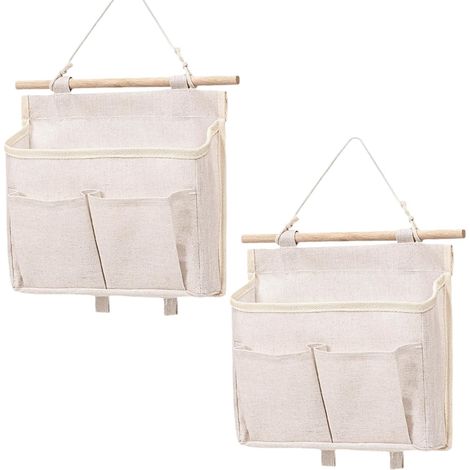 Wandbild mit Poche Tissu Lin Pliable Vide Poche Mural Sac à Suspendre Organisateur pour Chambre Bureau Salle de Bain Cuisine(Beige) (1/5)