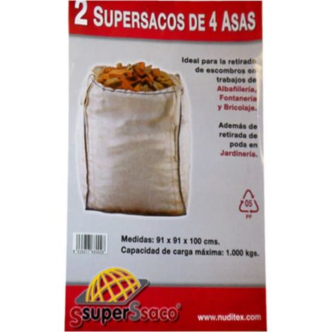 Super Sack Sacco Detriti in Rafia 4 Manici 1000 kg 90x90x90 (2 unità)